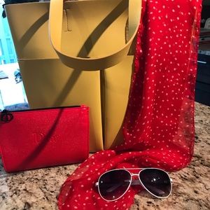 Very cute oblong polka dot  scarf, red and white